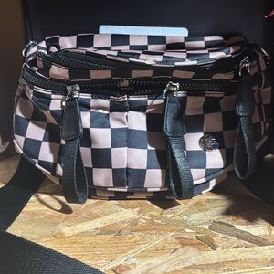 Iris & Rainbow Checkered Crossbody Bag in Black and Pink